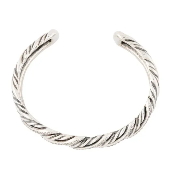 DAVID YURMAN 1.50CTW DIAMOND STERLING SILVER NARROW SCULPTED CABLE CUFF